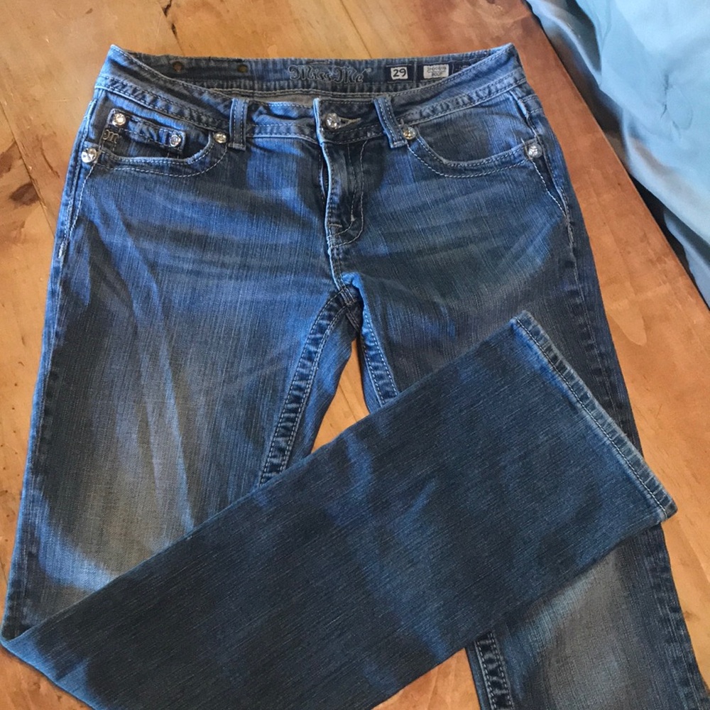 Miss Me rose design rhinestone detailed jeans